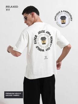 The Indian Garage Co - Men White Relaxed Fit Typography Printed Half Sleeves T-shirt