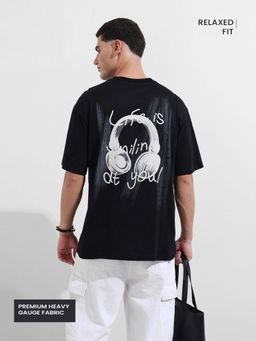 The Indian Garage Co - Men Black Relaxed Fit Graphic Printed Half Sleeves T-shirt