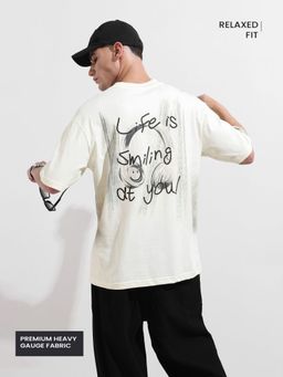 The Indian Garage Co - Men Off White Relaxed Fit Graphic Printed Half Sleeves T-shirt