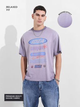 The Indian Garage Co - Men Purple Relaxed Fit Typography Printed Half Sleeves T-shirt