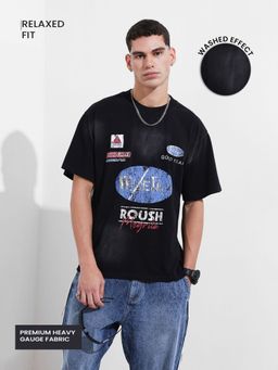 The Indian Garage Co - Men Black Relaxed Fit Graphic Printed Half Sleeves T-shirt