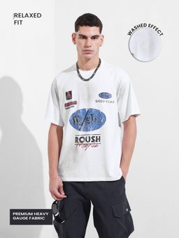 The Indian Garage Co - Men White Relaxed Fit Graphic Printed Half Sleeves T-shirt