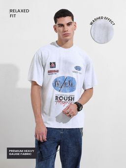 The Indian Garage Co - Men Light Grey Relaxed Fit Graphic Printed Half Sleeves T-shirt