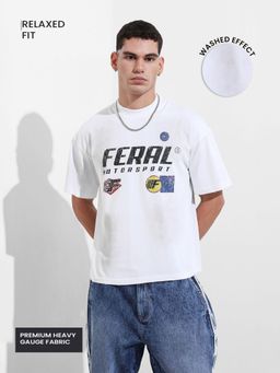The Indian Garage Co - Men White Relaxed Fit Typography Printed Half Sleeves T-shirt
