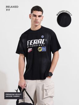 The Indian Garage Co - Men Black Relaxed Fit Typography Printed Half Sleeves T-shirt
