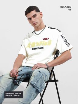 The Indian Garage Co - Men Cream Relaxed Fit Typography Printed Half Sleeves T-shirt