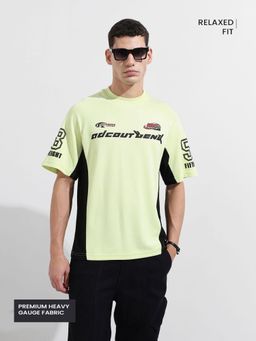 The Indian Garage Co - Men Light Green Relaxed Fit Typography Printed Half Sleeves T-shirt