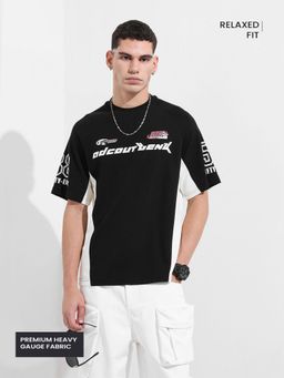 The Indian Garage Co - Men Black Relaxed Fit Typography Printed Half Sleeves T-shirt