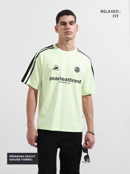 The Indian Garage Co - Men Light Green Relaxed Fit Typography Printed Half Sleeves T-shirt