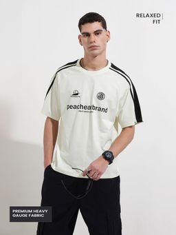 The Indian Garage Co - Men Off White Relaxed Fit Typography Printed Half Sleeves T-shirt