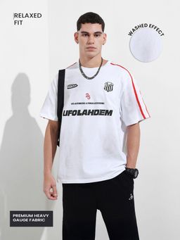 The Indian Garage Co - Men White Relaxed Fit Typography Printed Half Sleeves T-shirt