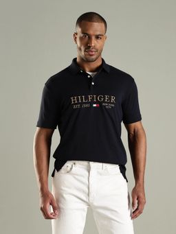 Tommy Hilfiger - Men Blue Brand Logo Regular Fit Cotton Polo T-shirt