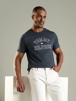 Tommy Hilfiger - Men Grey Logo Regular Fit Cotton T-shirt