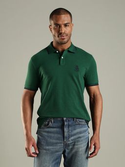 Tommy Hilfiger - Men Green Solid Regular Fit Cotton Polo T-shirt