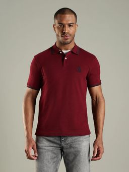Tommy Hilfiger - Men Maroon Solid Regular Fit Cotton Polo T-shirt