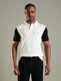 Tommy Hilfiger - Men White Colorblock Regular Fit Cotton Polo T-shirt