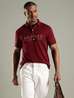 Tommy Hilfiger - Men Maroon Brand Logo Regular Fit Cotton Polo T-shirt