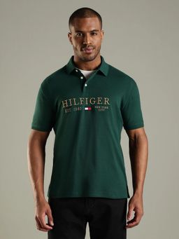 Tommy Hilfiger - Men Green Brand Logo Regular Fit Cotton Polo T-shirt