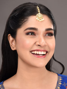 Saraf RS Jewellery - Gold Plated Red Green Ad Studded Temple Antique Mangtikka