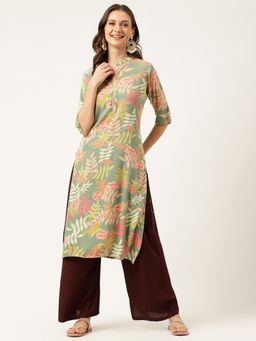 Divena - Floral Printed Straight Kurta - Green