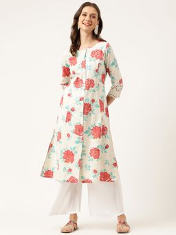 Divena - Floral Printed A - Line Kurta - Beige