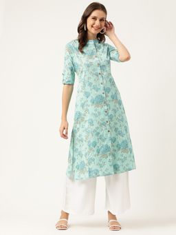 Divena - Floral Printed A - Line Kurta - Green