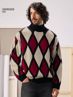 The Souled Store - Argyle Energy Men Oversized Pullovers