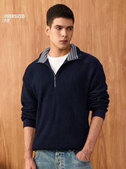 The Souled Store - Navy Oversized Pullovers Men Sweater