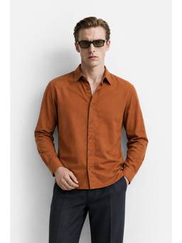 Snitch - Terracotta Solid Full Sleeves Slim Casual Shirt for Men