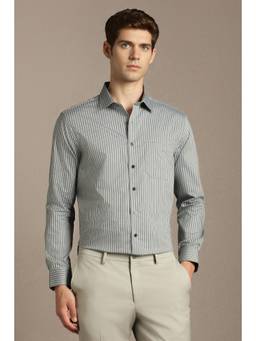 Louis Philippe - Men Light Grey Slim Fit Striped Full Sleeves Formal Shirt