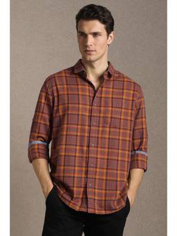 Louis Philippe - Men Rust Slim Fit Checked Full Sleeves Casual Shirt
