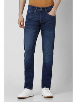 Peter England - Men Navy Blue Mid Wash Classic Tapered Jeans