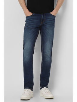 Peter England - Men Navy Blue Mid Wash Classic Tapered Jeans