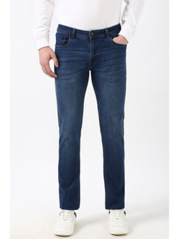 Peter England - Men Navy Blue Mid Wash Slim Tapered Jeans