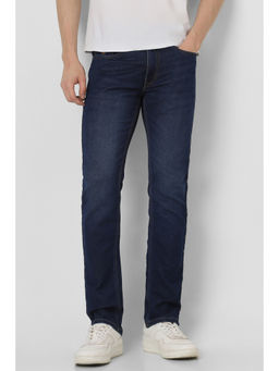 Peter England - Men Navy Blue Mid Wash Slim Tapered Jeans