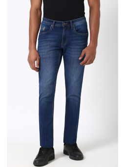 Peter England - Men Blue Mid Wash Slim Tapered Fit Jeans