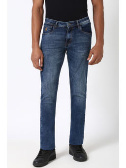 Peter England - Men Blue Mid Wash Slim Tapered Fit Jeans