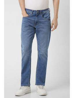Peter England - Men Blue Mid Wash Carrot Fit Jeans