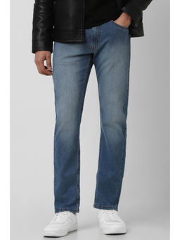 Peter England - Men Blue Mid Wash Carrot Fit Jeans