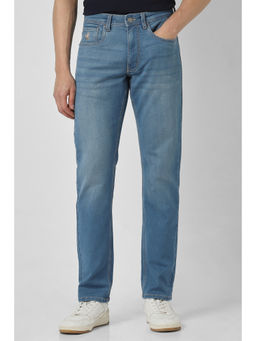 Peter England - Men Blue Mid Wash Carrot Fit Jeans