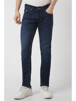 Peter England - Men Navy Blue Light Wash Skinny Fit Jeans