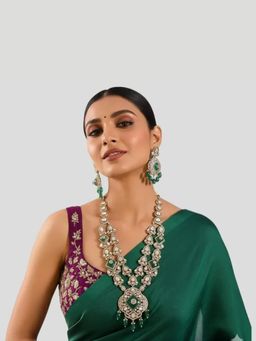 Auraa Trends - Long Layered Kundan Polki White Necklace With Earrings