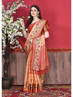 Yavira Silk - Orange Soft Cotton Silk Woven Zari Saree with Unstitched Blouse