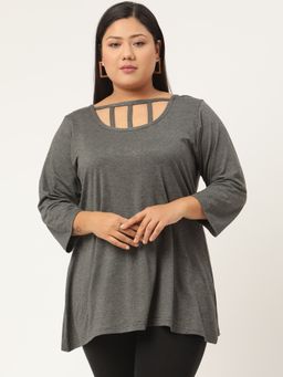 theRebelinme - Plus Size Women Charcoal Grey Color Solid Regular Top