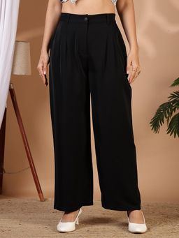 FFU - Women Black Mid Waist Solid Trousers