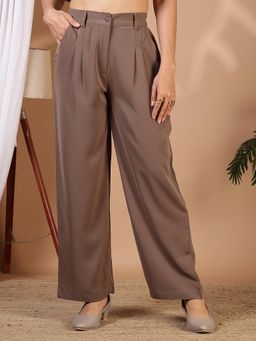 FFU - Women Brown Mid Waist Solid Trousers