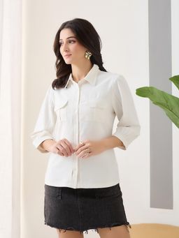 Latin Quarters - Women White Solid Collar Neck Casual Shirt
