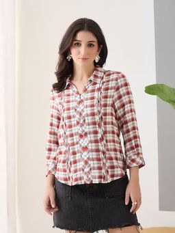 Latin Quarters - Women Rust Checks Casual Shirt