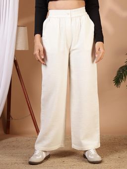 FFU - Women Off White High Waist Solid Trousers