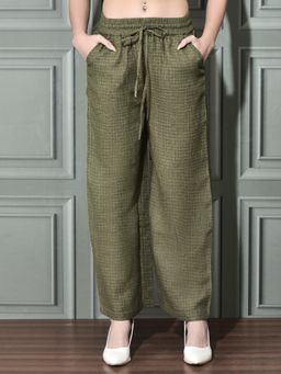 FFU - Women Green Wide Textured Trousers